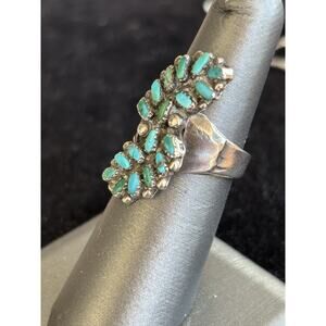 Vtg Zuni Petit Point 18 Stone Turquoise Sterling Silver Ring Sz 5